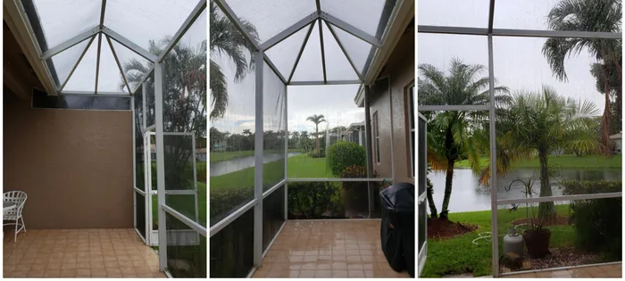 A screened lanai and pool enclosure after cleaning